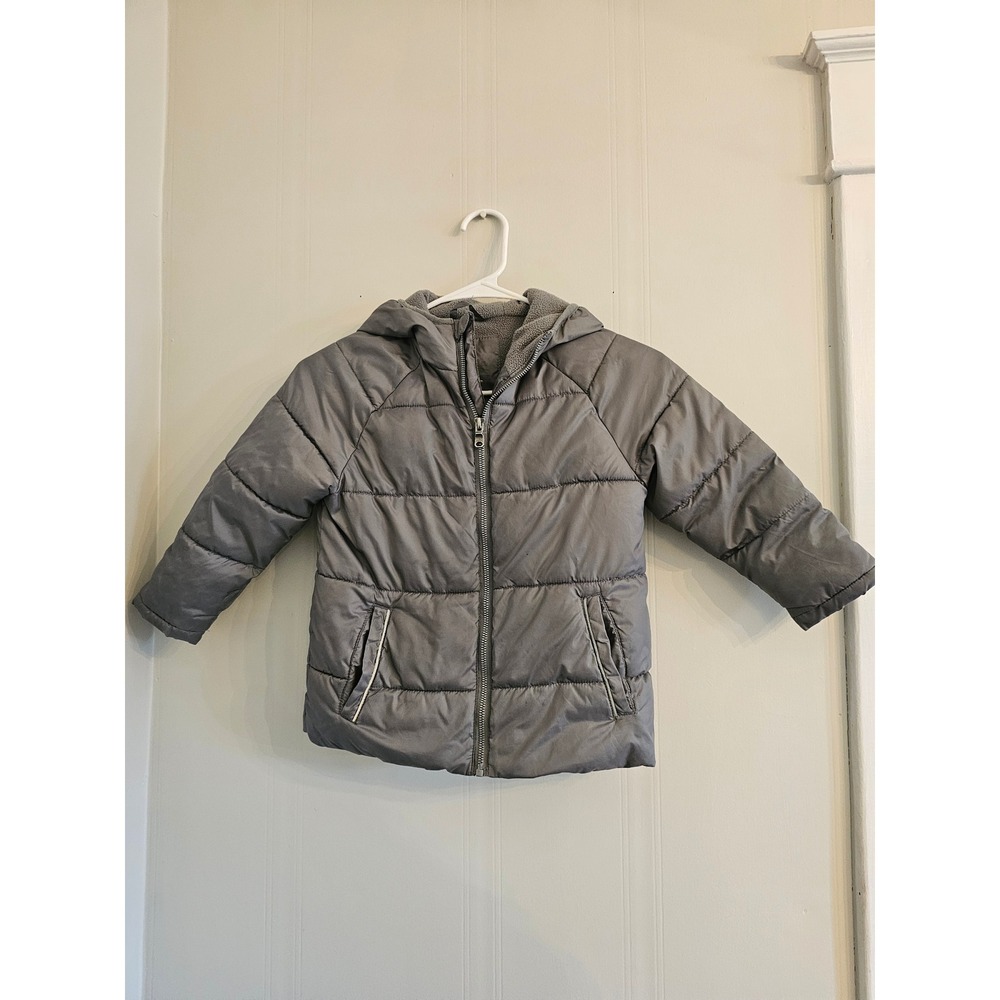 Wonder nation Kids Gray Hooded Puffer Jacket Coat Fleece Lined Outerwear